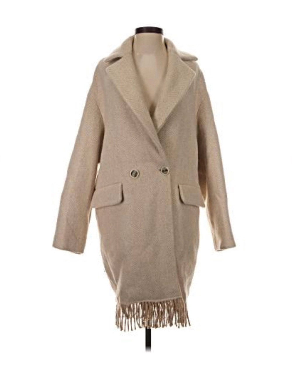 Beatrice B Wool Fringe Camel Coat Italy  Small